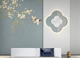 新中式仙鹤花朵墙布书房壁布客厅卧室床头电视背景墙壁纸沙发墙纸